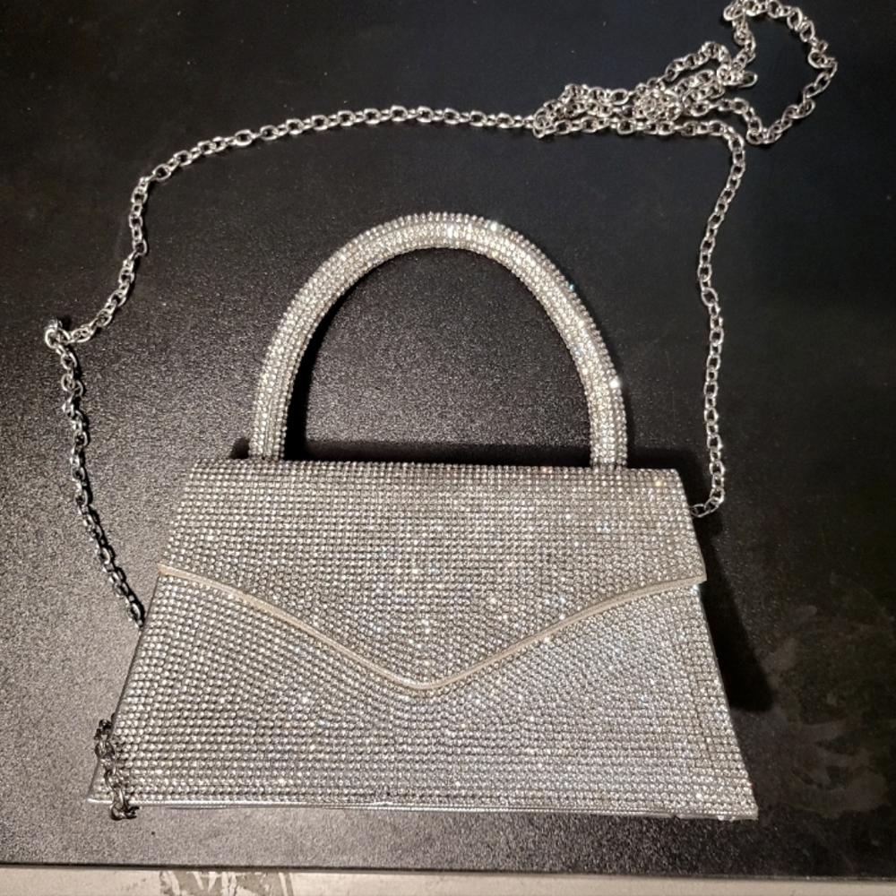Unique Vintage Silver Rhinestone Purse